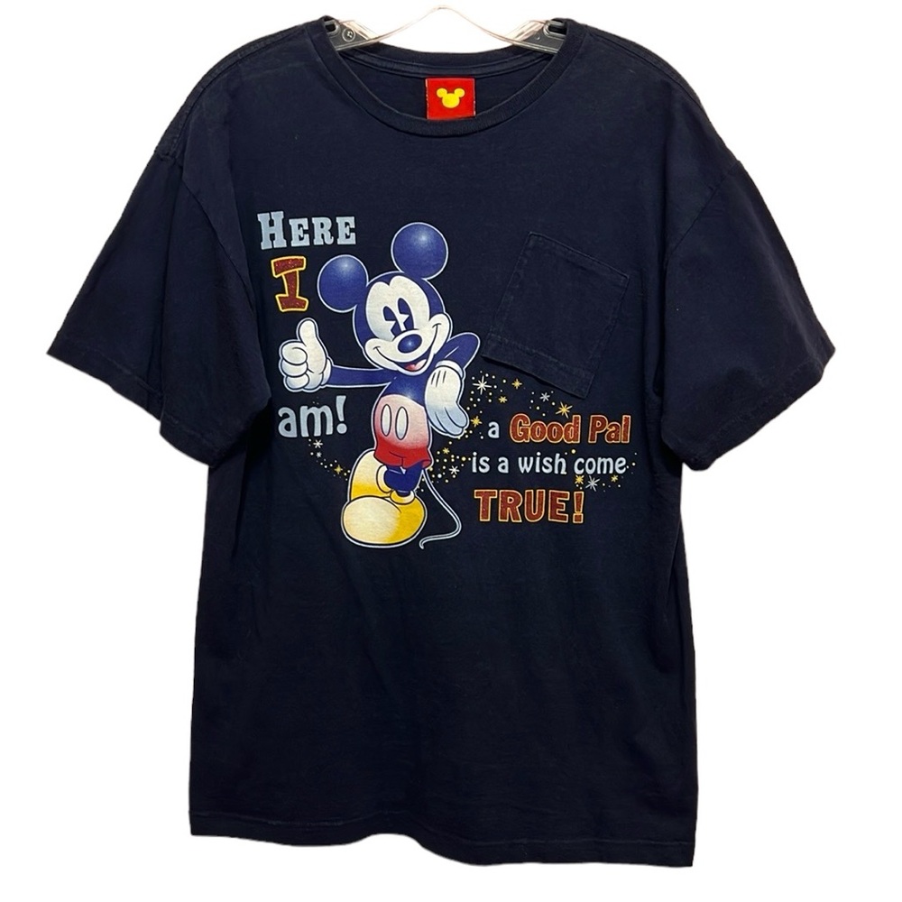 Disney Mickey Mouse Good Pal Here I Am Upside Down Pocket T Shirt. Size M